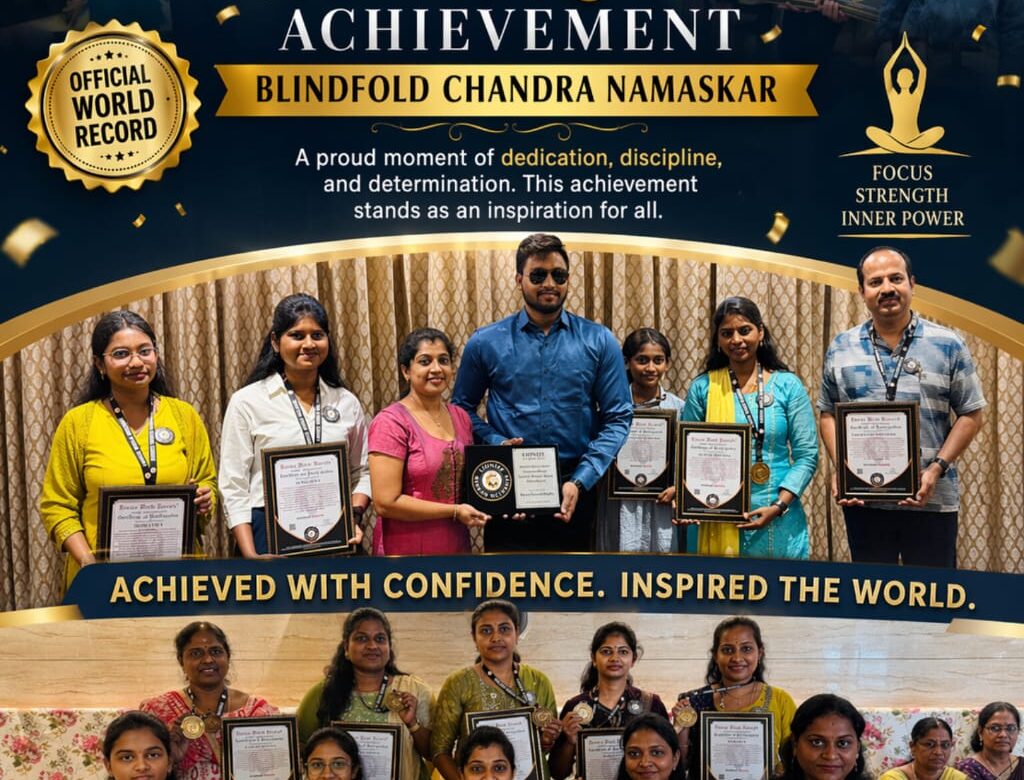 Blindfold Chandra Namaskar World Record by Yoga for Life Academy