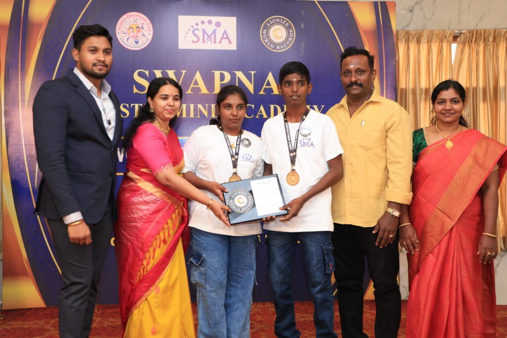 Akshaya A. Lionize World Records certificate for identifying and arranging chess pieces while blindfolded in 59.78 seconds