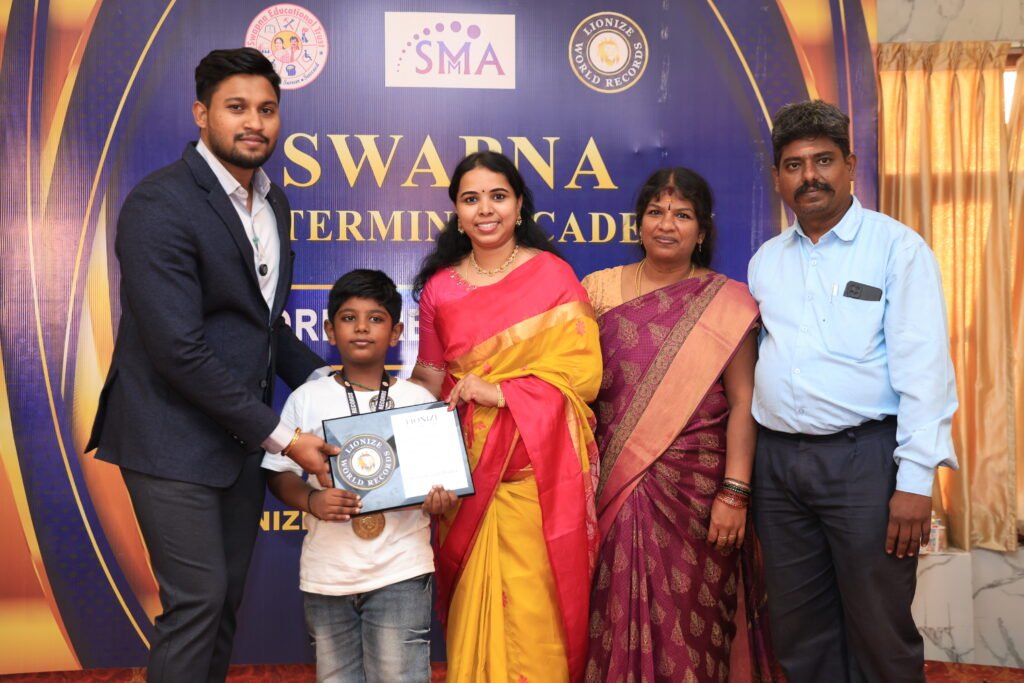 K. Yokeshwaran Lionize World Records certificate for identifying and matching flash cards while blindfolded in 1 minute 42 seconds