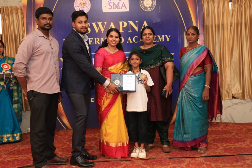 M. Lithika Lionize World Records certificate for identifying and connecting a dot-to-dot drawing while blindfolded in 1 minute and 47.94 seconds