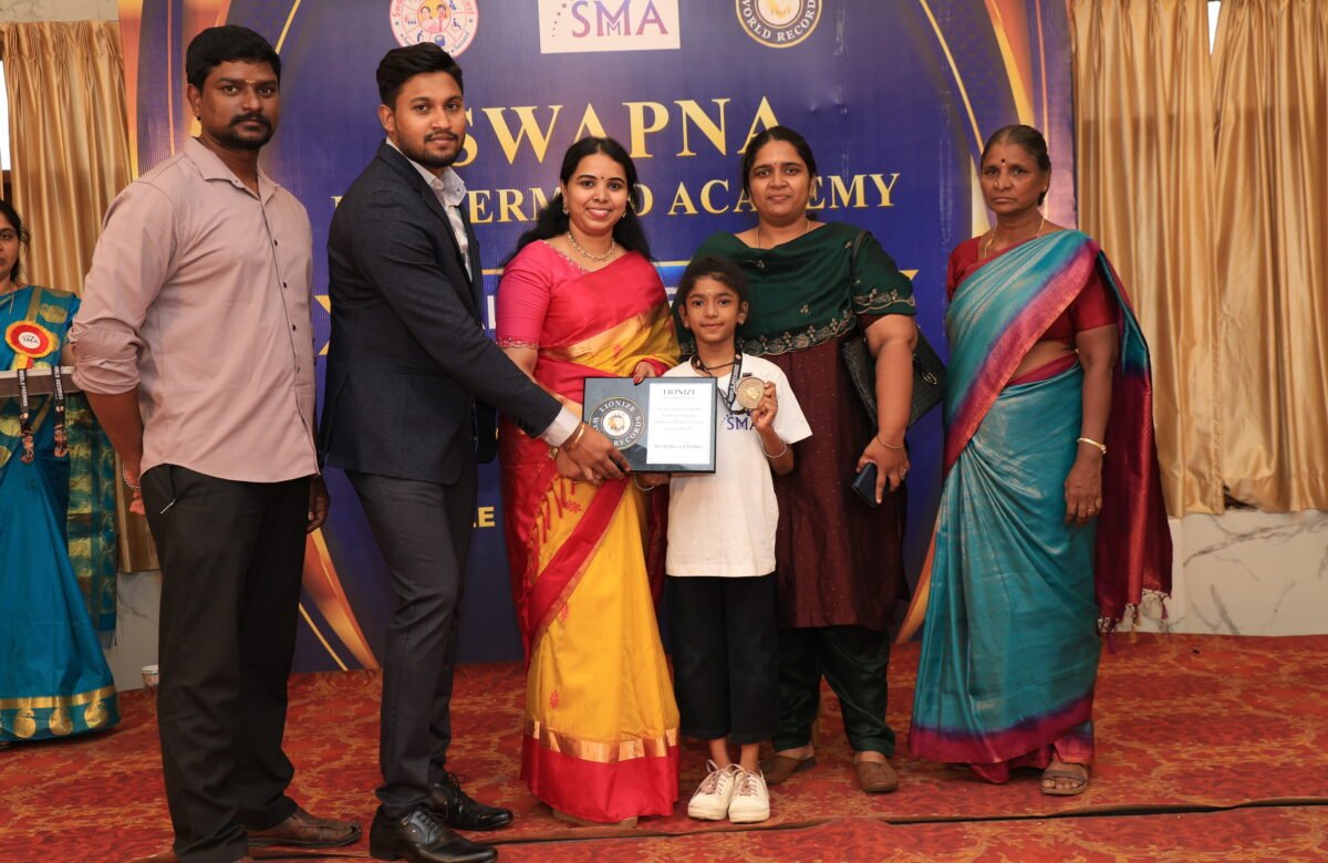 M. Lithika Lionize World Records certificate for identifying and connecting a dot-to-dot drawing while blindfolded in 1 minute and 47.94 seconds