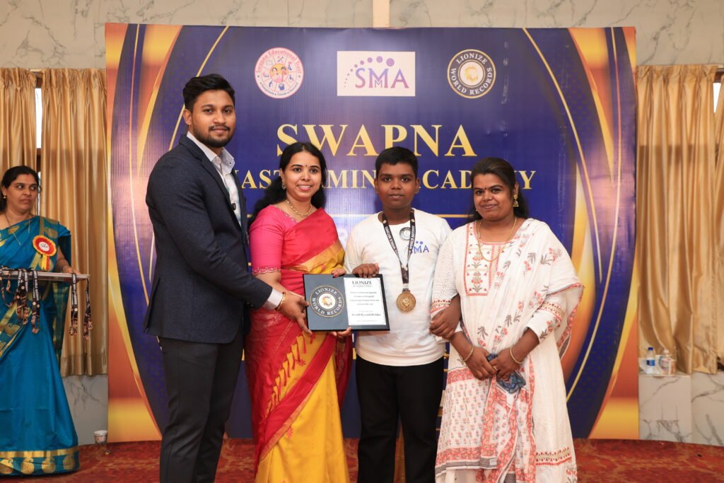 S. Srihari Lionize World Records certificate for identifying 50 motorcycle logos while blindfolded in 56.40 seconds