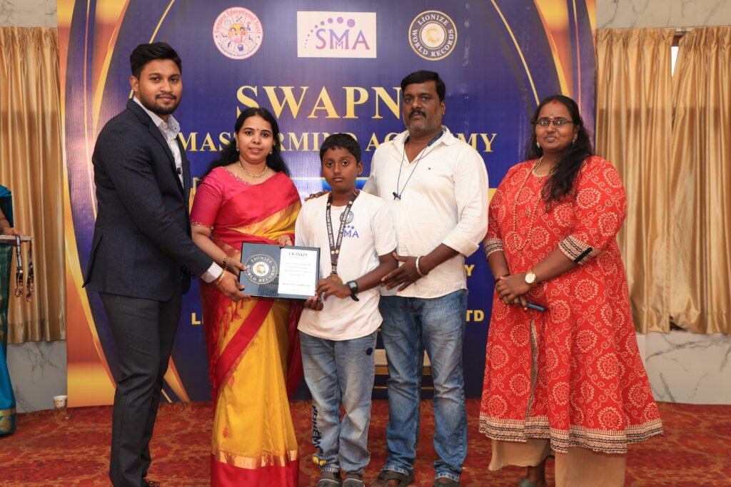 G. J. Shiva Dharshan Lionize World Records certificate for identifying 45 different country flags on flash cards while blindfolded in 33.35 seconds