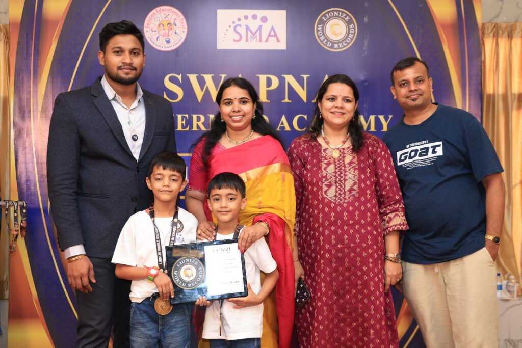 Shivaaye Bhaiya Lionize World Records certificate for building three sets of blocks into towers in 2 minutes and 42 seconds
