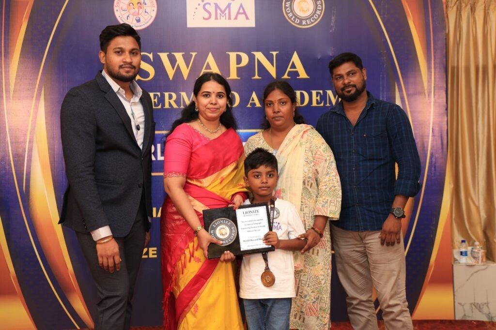 Lakshith Narayanan S. Lionize World Records certificate for fastest blindfolded Ludo game completed in 2 minutes 7.45 seconds